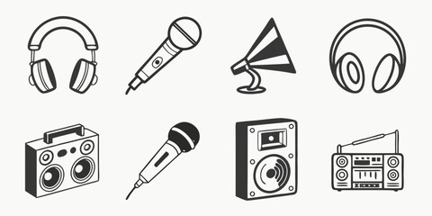 Music and audio icons isolated on white