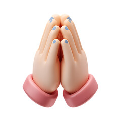 Cartoon praying hands with light skin tone and pink cuffs isolated on transparent background