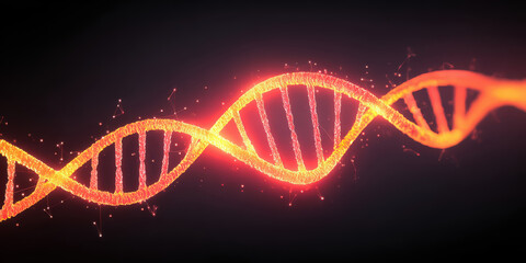 Glowing DNA strand illustration, vibrant colors showcasing genetic structure, perfect for science or biology themes, copy-space available.