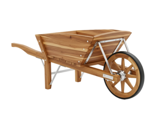 Rustic Wooden Wheelbarrow with Metal Frame and Large Wheel for Gardening and Construction Projects