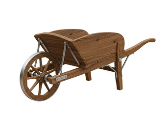 Rustic Wooden Wheelbarrow with Metal Frame and Single Large Wheel for Gardening or Construction