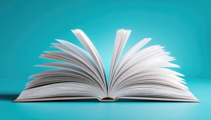 Fototapeta premium Open book on a turquoise background
