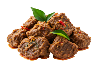 Savory meatballs garnished with fresh basil and red chili peppers on a black background