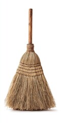Vintage Straw Broom for Sweeping: An Abstract Image Featuring Autumn Tones Against a Clean White Background
