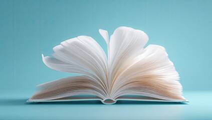 Open book, light blue background