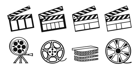 Film and cinema icons isolated on white background