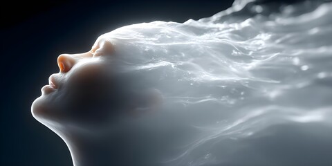 Ethereal portrait of a serene figure with flowing hair-like wisps