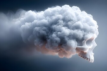 Surreal skull emerging from a cloud of smoke