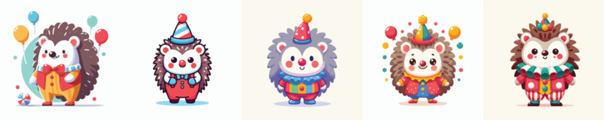 Naklejka premium hedgehog vector in clown costume