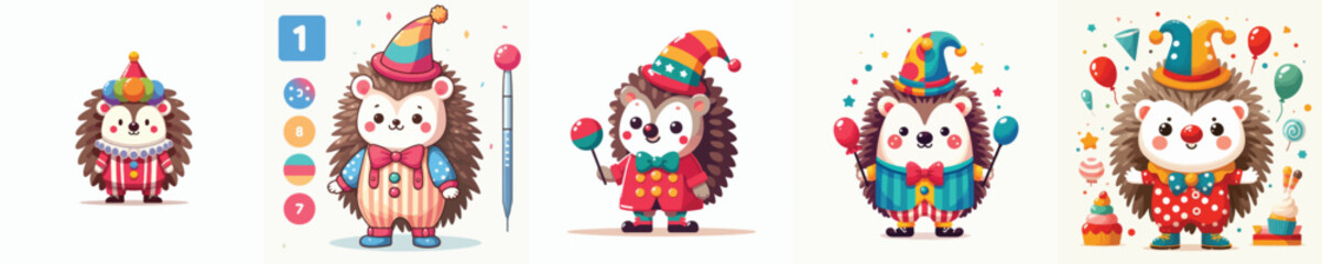 hedgehog vector in clown costume