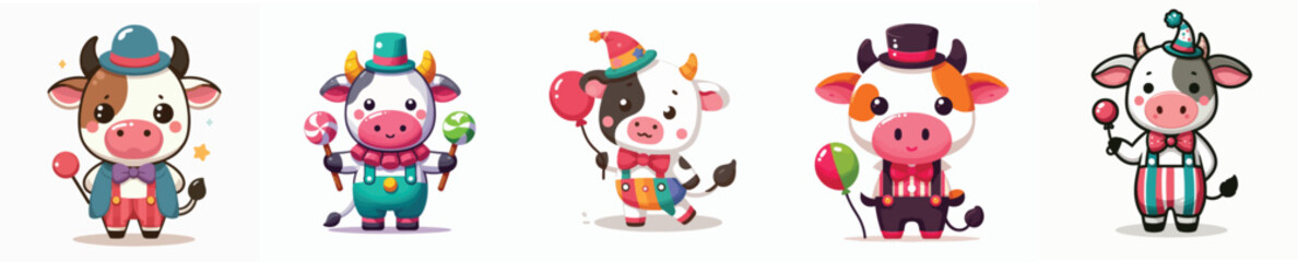 vector cow in clown costume