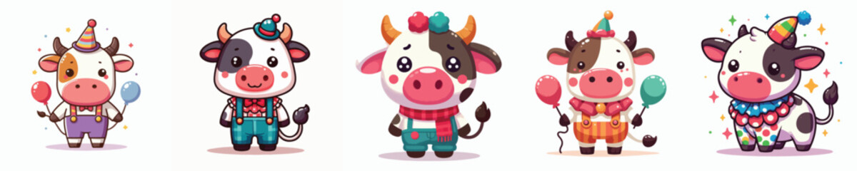 vector cow in clown costume