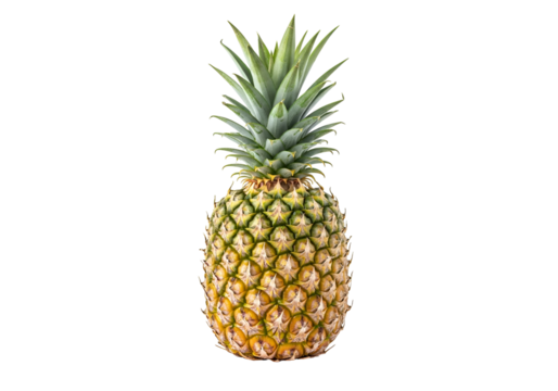 Vibrant fresh pineapple isolated on black background with detailed texture and green crown