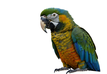 Vibrant Macaw Parrot with Bright Colors and Detailed Feather Pattern on Black Background
