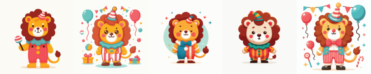 Naklejka premium lion vector in clown costume