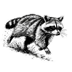 Obraz premium PNG of An intricately illustrated raccoon with detailed fur and a curious expression, set against a plain backdrop.