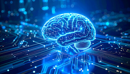Illuminated Brain Silhouette on Circuit Board Demonstrating Artificial Intelligence Technology