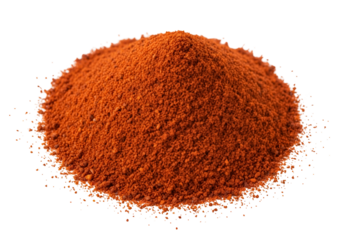 Vibrant orange spice powder in a conical mound isolated on black background