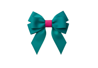 Vibrant turquoise bow with pink center on a black background for fashion accessory or decorative use
