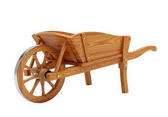 Vintage wooden wheelbarrow with a sturdy design and functional handles for garden or construction