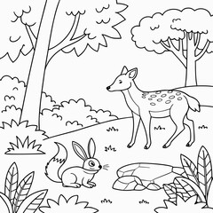 Wildlife Animals Coloring page  Vector Illustration black and white