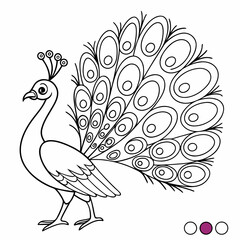 cute peacock Coloring page  Vector Illustration black and white