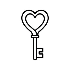 Black outline of a heart shaped key on a white background love symbol