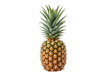 Fototapeta premium Vivid pineapple with green crown displayed against a black background highlighting its textured