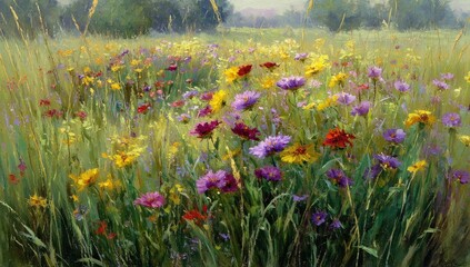 Colorful wildflowers in a grassy field