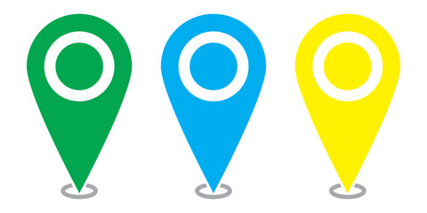 Location map pin icon vector set. Modern colour map marker. Location pin vector.  Colourful location icon on white background.  Triple colour map icon.