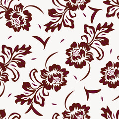 Seamless floral pattern, colorful ditsy print, abstract ornament in retro folk motif. Pretty decorative art botanical design of hand drawn large, small flowers, leaves, wild herbs. Vector illustration