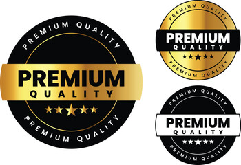 Premium quality badge set with gold and black round labels in vector design