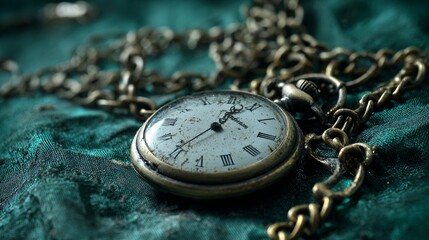 Antique pocket watch on blue velvet background for vintage time concept photography heirloom memory retro fashion detail timeless elegant