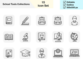 school-tools-outline-icon-set-education-vector