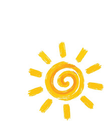Obraz premium Hand Drawn Sun Illustration. Bright Yellow Spiral Sun with Brush Strokes, Summer Doodle, Childlike Art, Sunshine Symbol, Weather Vector Design