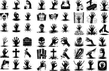 Zombie Hand Rising Silhouette – Horror Icon Set Spooky Zombie Hand Silhouette – Halloween Icon Collection