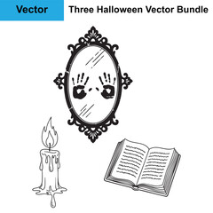 Bloody Mary Mirror Candle Flame Chant Book Silhouette Halloween Vector Bundle