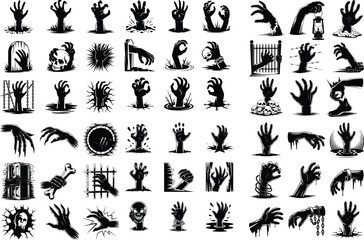 Zombie Hand Rising Silhouette – Horror Icon Set Spooky Zombie Hand Silhouette – Halloween Icon Collection