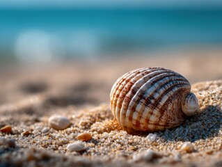 Seashell on sandy beach at daytime