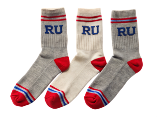 three pairs of socks with ru isolated on white background ,PNG.AI Generated.