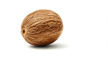 Obraz premium Hyperrealistic Watercolor Nutmeg Close-Up Detailed Spice Still Life on White Background