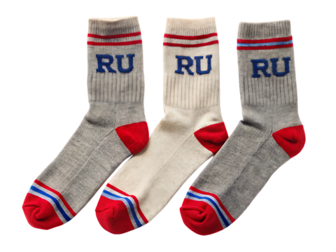 three pairs of socks with ru isolated on white background ,PNG.AI Generated.
