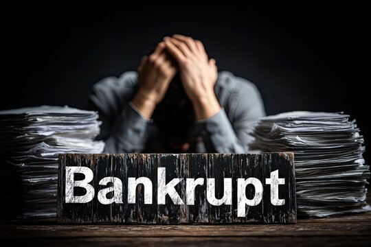 Overwhelmed by paperwork, a person sits hunched over