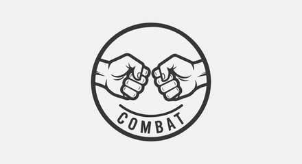 Obraz premium Vintage Circular Logo Featuring Two Fists in Combat Pose.