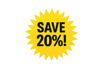 Yellow starburst announcing 20 percent off on transparent background