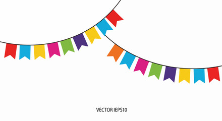 Colorful Festive Bunting Flags Hanging in a Wavy Pattern.