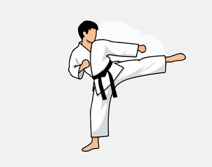 Martial Artist in White Gi Performing a Side Kick.