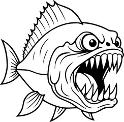 Naklejka premium Ferocious piranha with sharp teeth bared, perfect for edgy designs, gaming graphics, or tattoo art, ready to add a bold statement to your next project