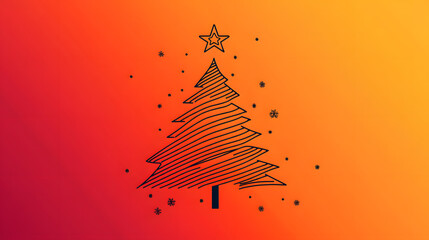 &nbsp;Simple Line Drawing of a Christmas Tree with a Star on Top Against a Gradient Background