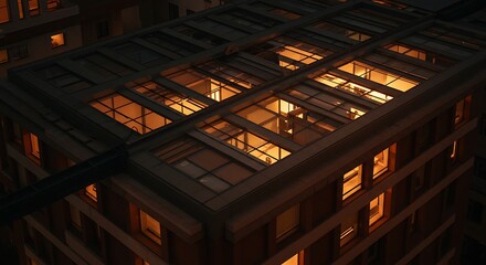 Modern High-Rise Building at Dusk Illuminated Interior
